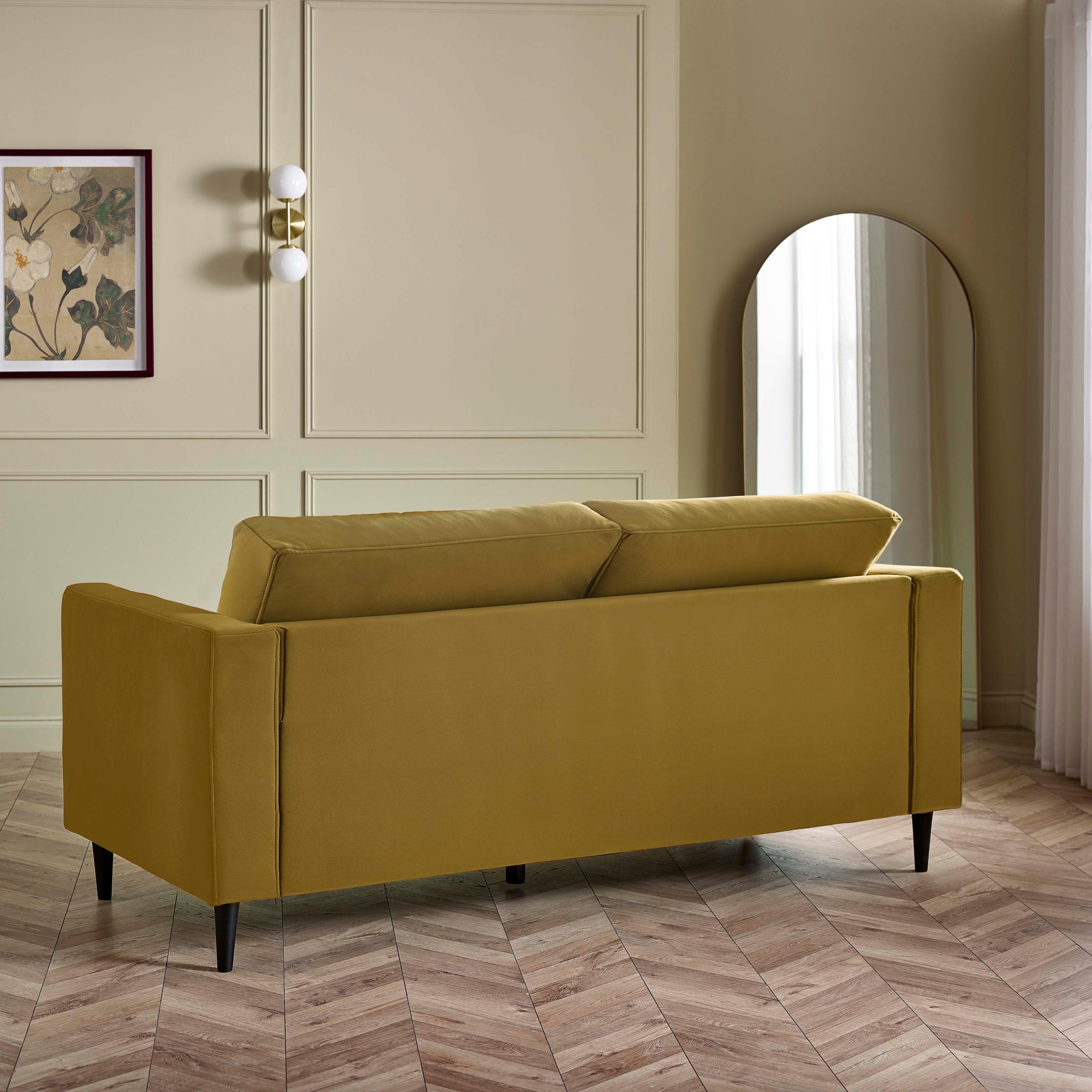 Jolene Mustard Yellow Velvet 3 Seater Sofa — image 9