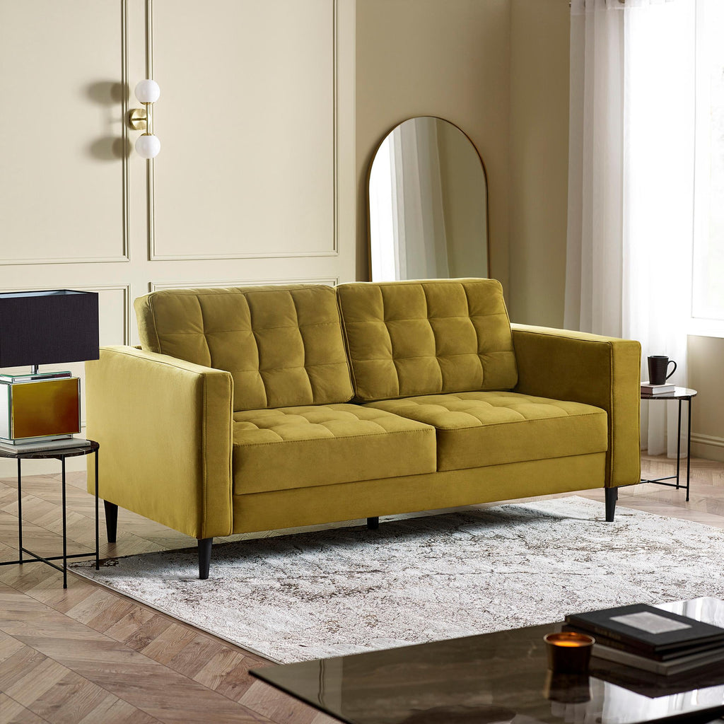 Jolene Mustard Yellow Velvet 3 Seater Sofa — image 7