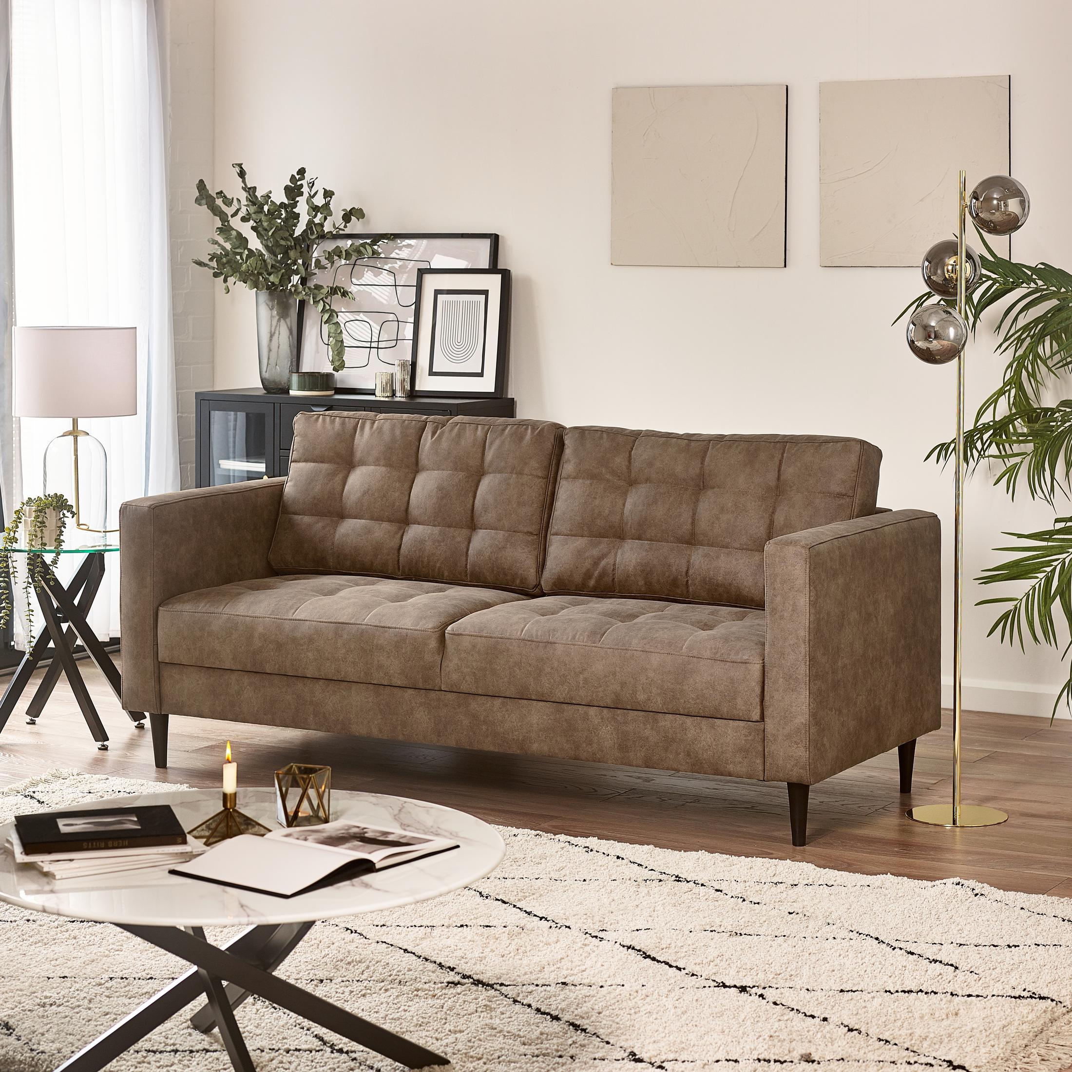 Jolene Brown Faux Leather 3 Seater Sofa — image 1