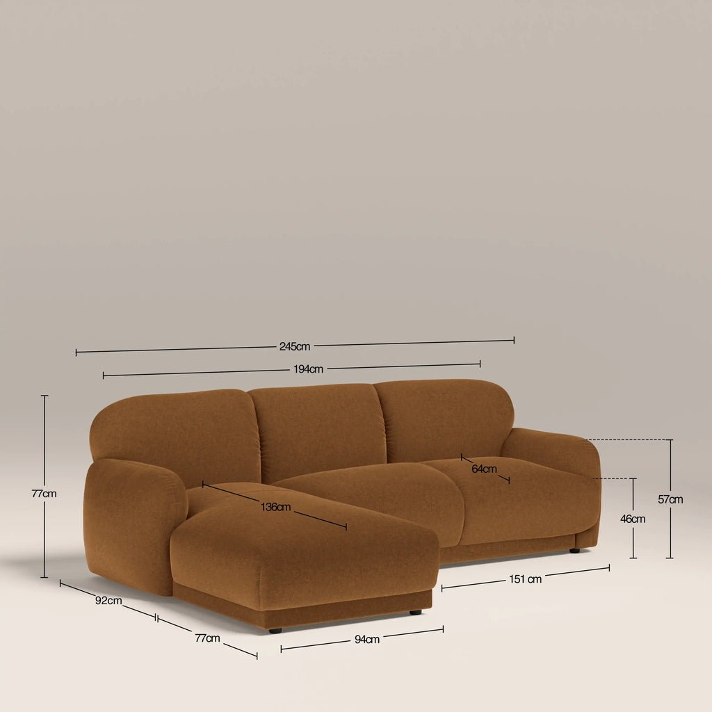 Cloud Left Hand 3 Seater Chaise Sofa - Caramel Brown Sustainable Mohair Velvet — image 7