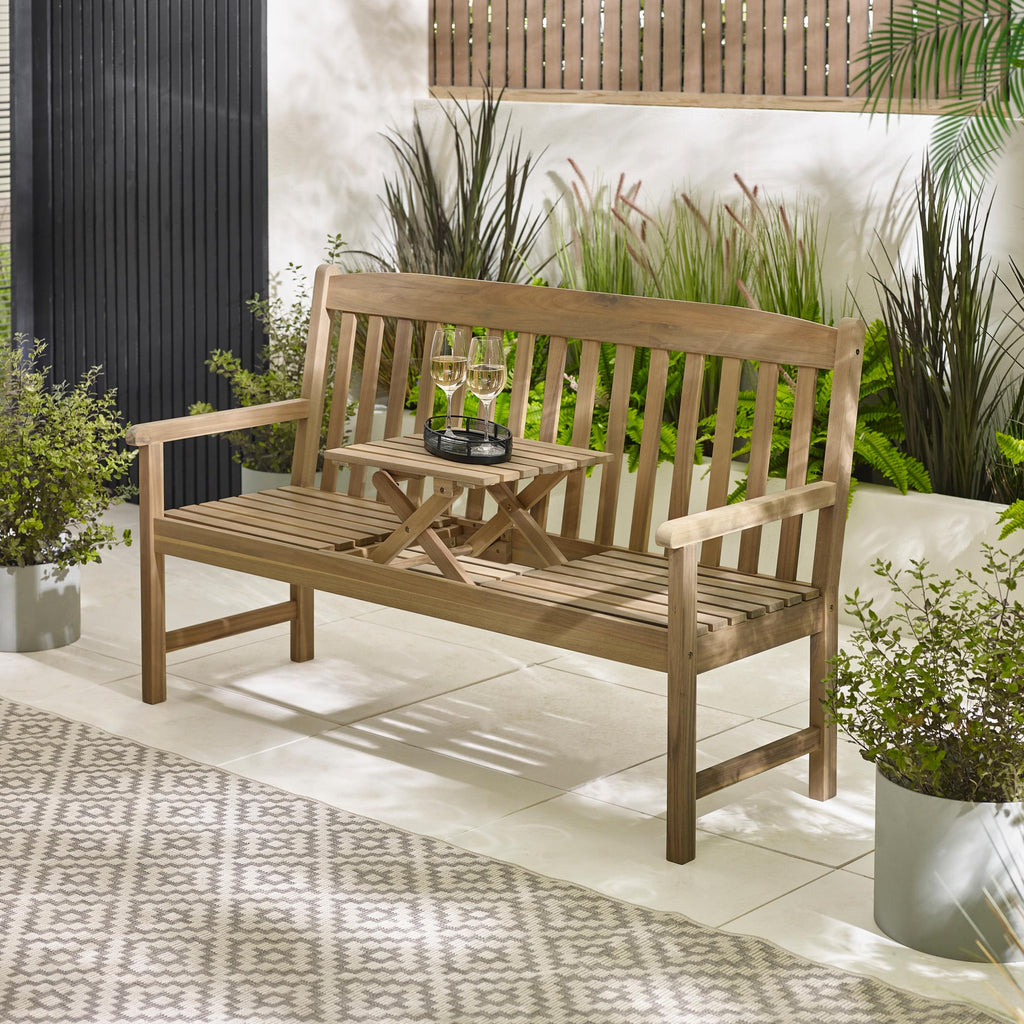 Lox 2 Seat Wood Garden Bench with Table — image 1