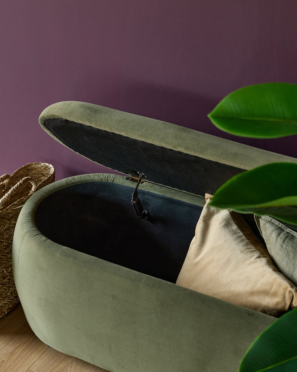 Lani olive green velvet storage ottoman bench — image 7