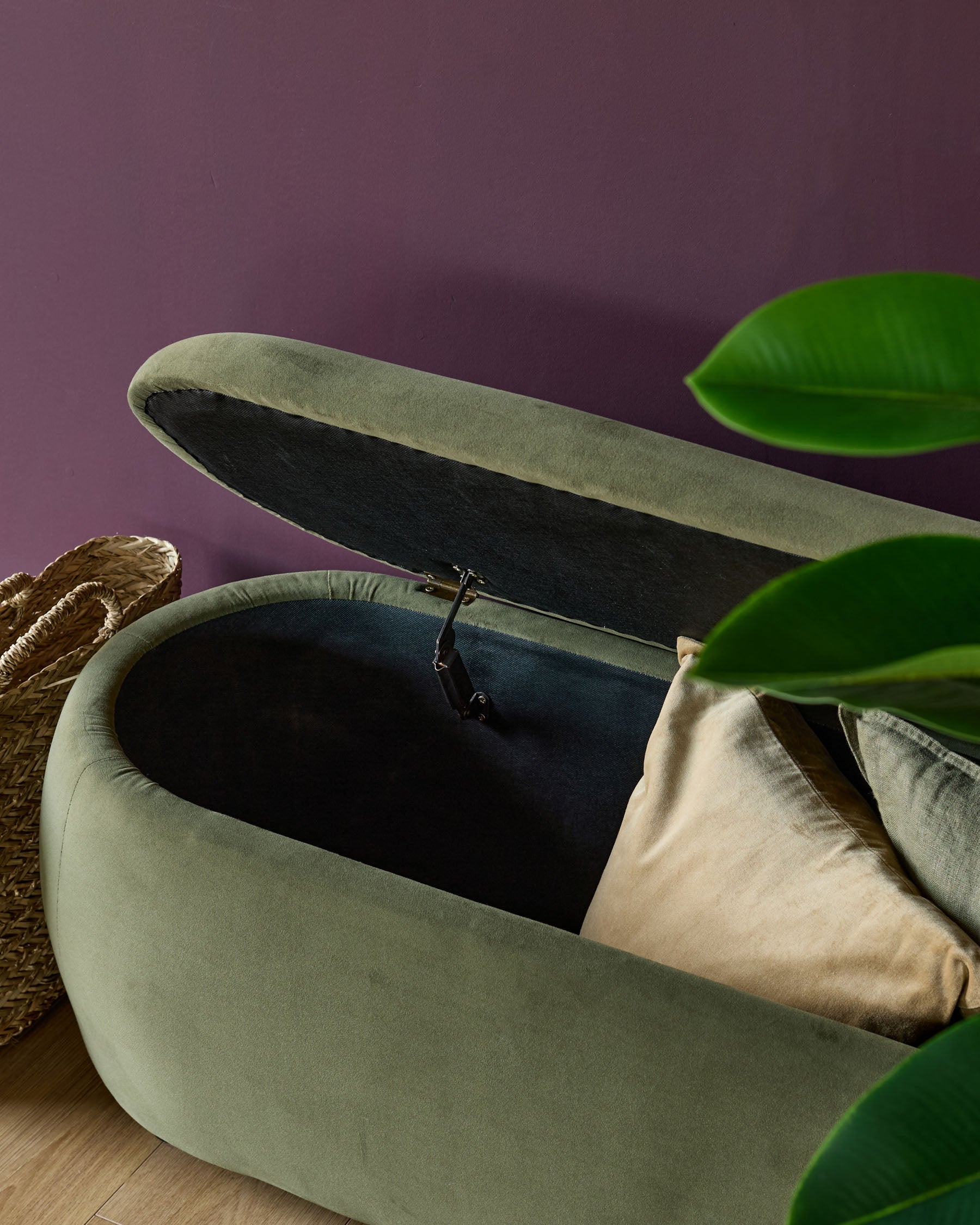 Lani olive green velvet storage ottoman bench — image 7