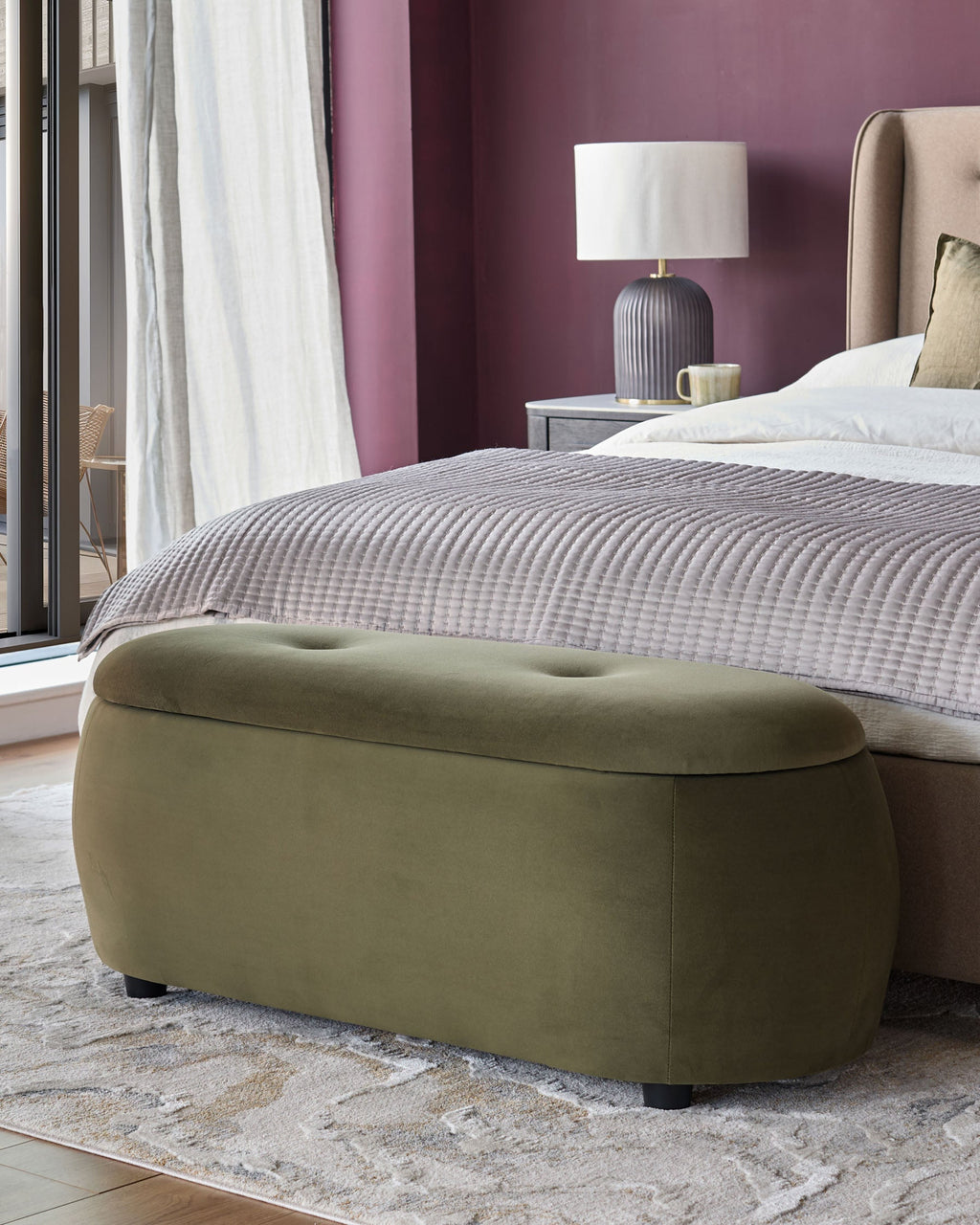 Lani olive green velvet storage ottoman bench — image 1