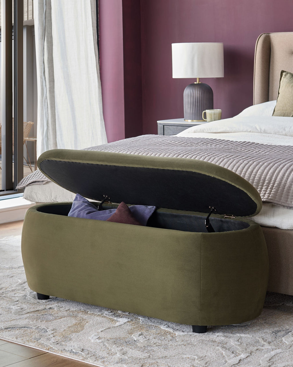 Lani olive green velvet storage ottoman bench — image 4