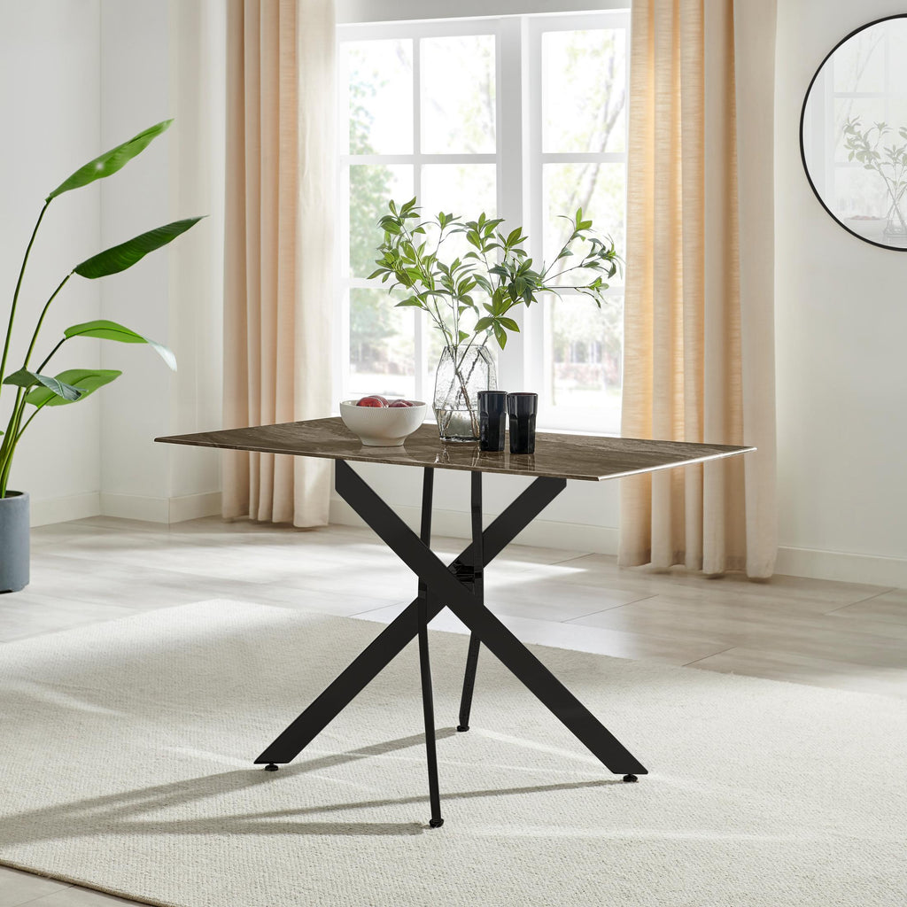 Leonardo Rectangle Brown/Grey Marble Glass & Black Metal 4 Seat Dining Table — image 8