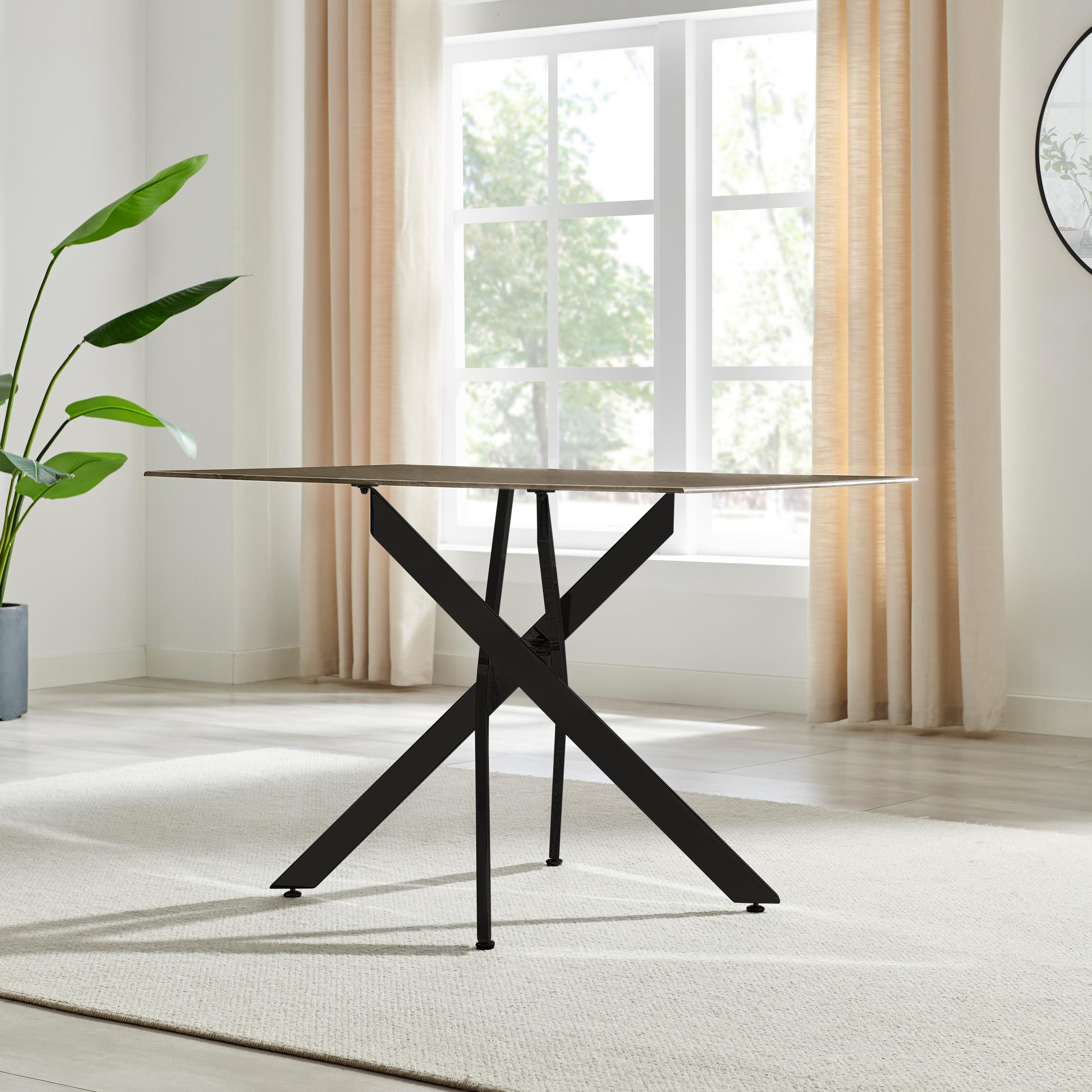 Leonardo Rectangle Brown/Grey Marble Glass & Black Metal 4 Seat Dining Table — image 9