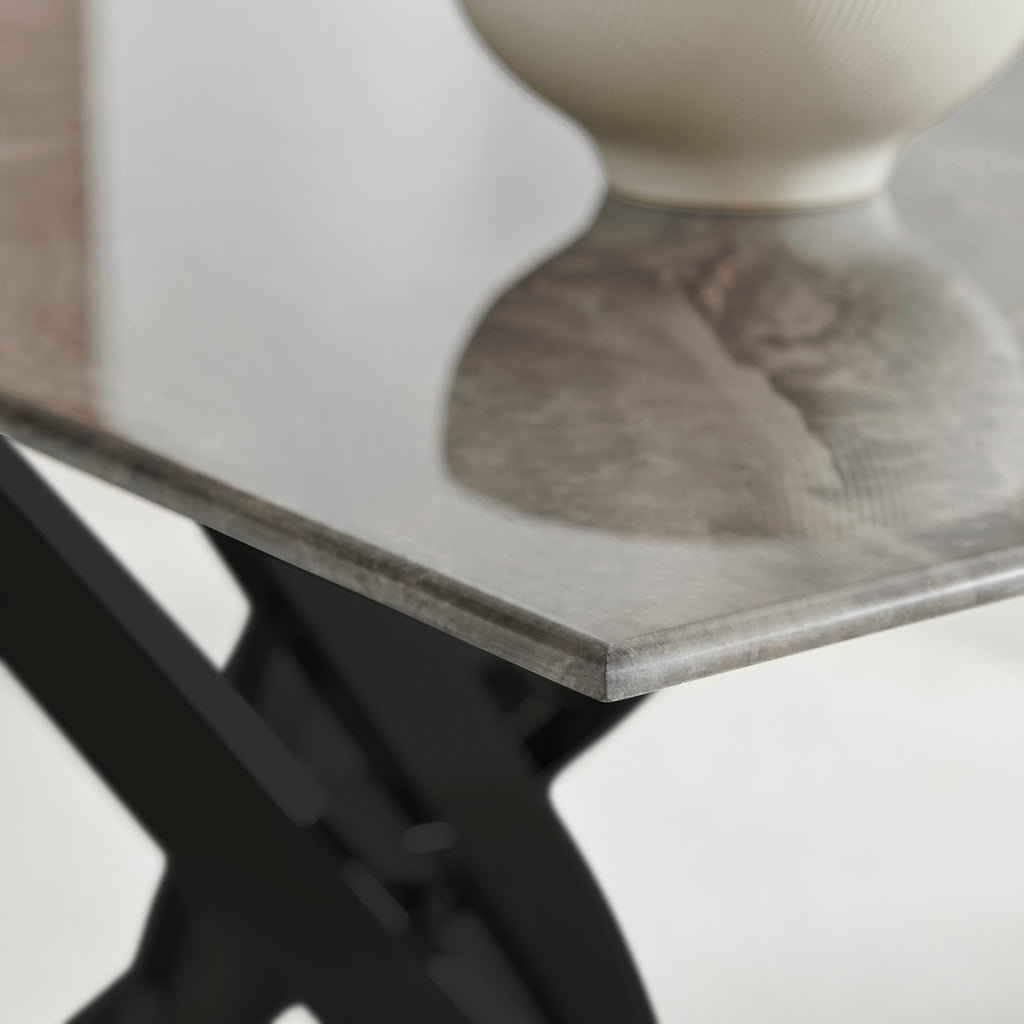 Leonardo Rectangle Brown/Grey Marble Glass & Black Metal 4 Seat Dining Table — image 10