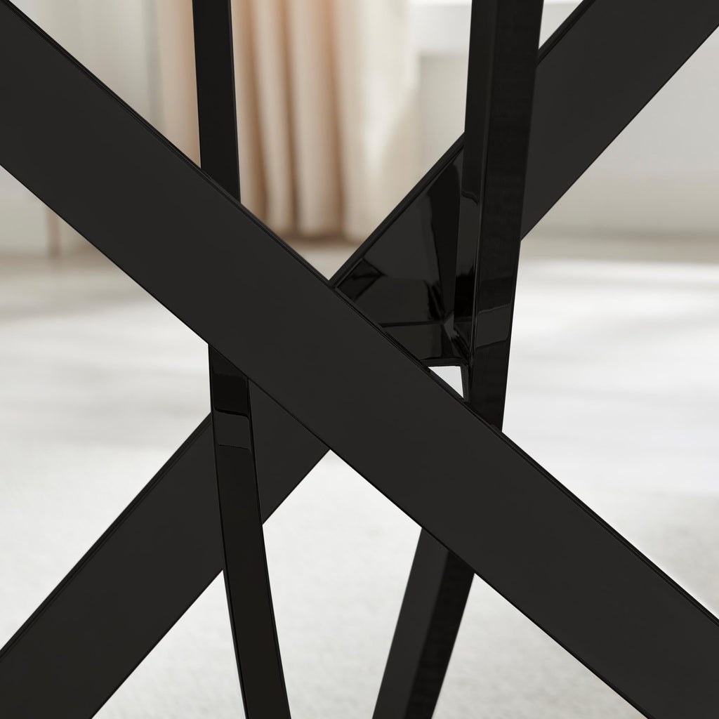 Leonardo Rectangle Brown/Grey Marble Glass & Black Metal 4 Seat Dining Table — image 5