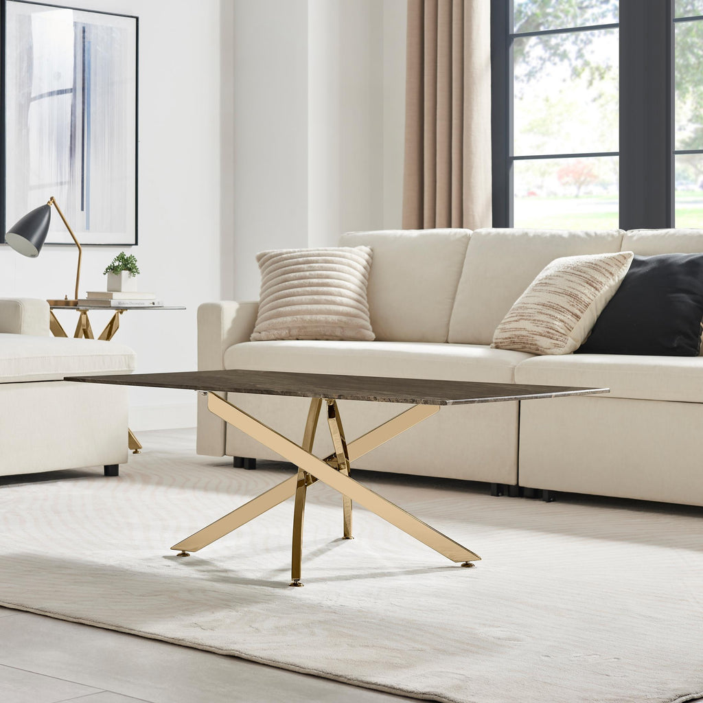 Leonardo Rectangle Brown/Grey Marble Glass & Gold Coffee Table — image 9