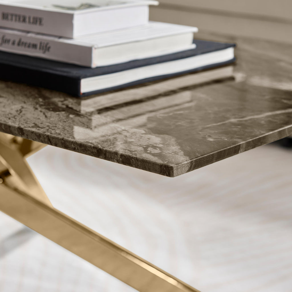 Leonardo Rectangle Brown/Grey Marble Glass & Gold Coffee Table — image 10
