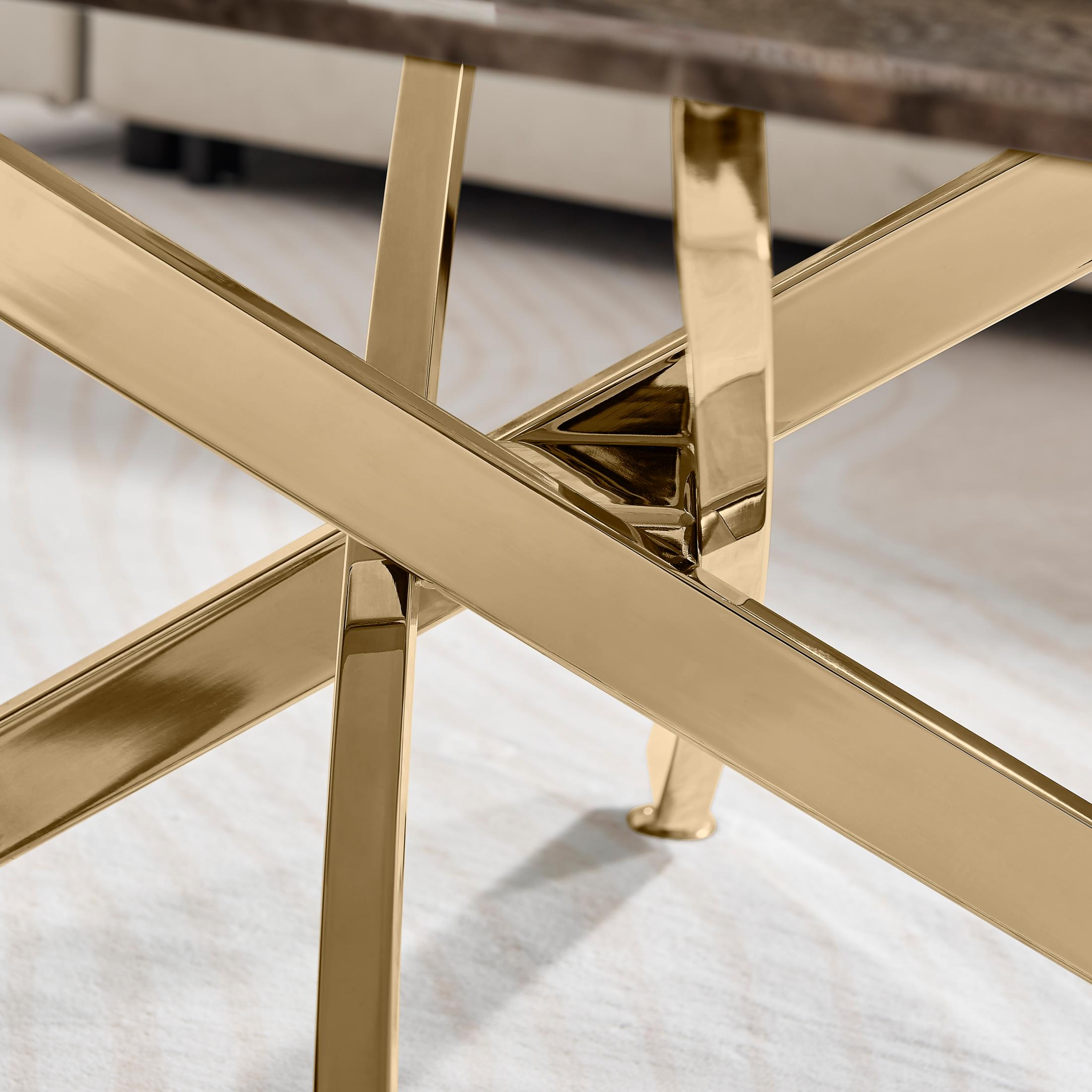 Leonardo Rectangle Brown/Grey Marble Glass & Gold Coffee Table — image 5