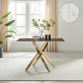 Leonardo Rectangle Brown/Grey Marble Glass and Gold Metal 4 Seat Dining Table — image 1