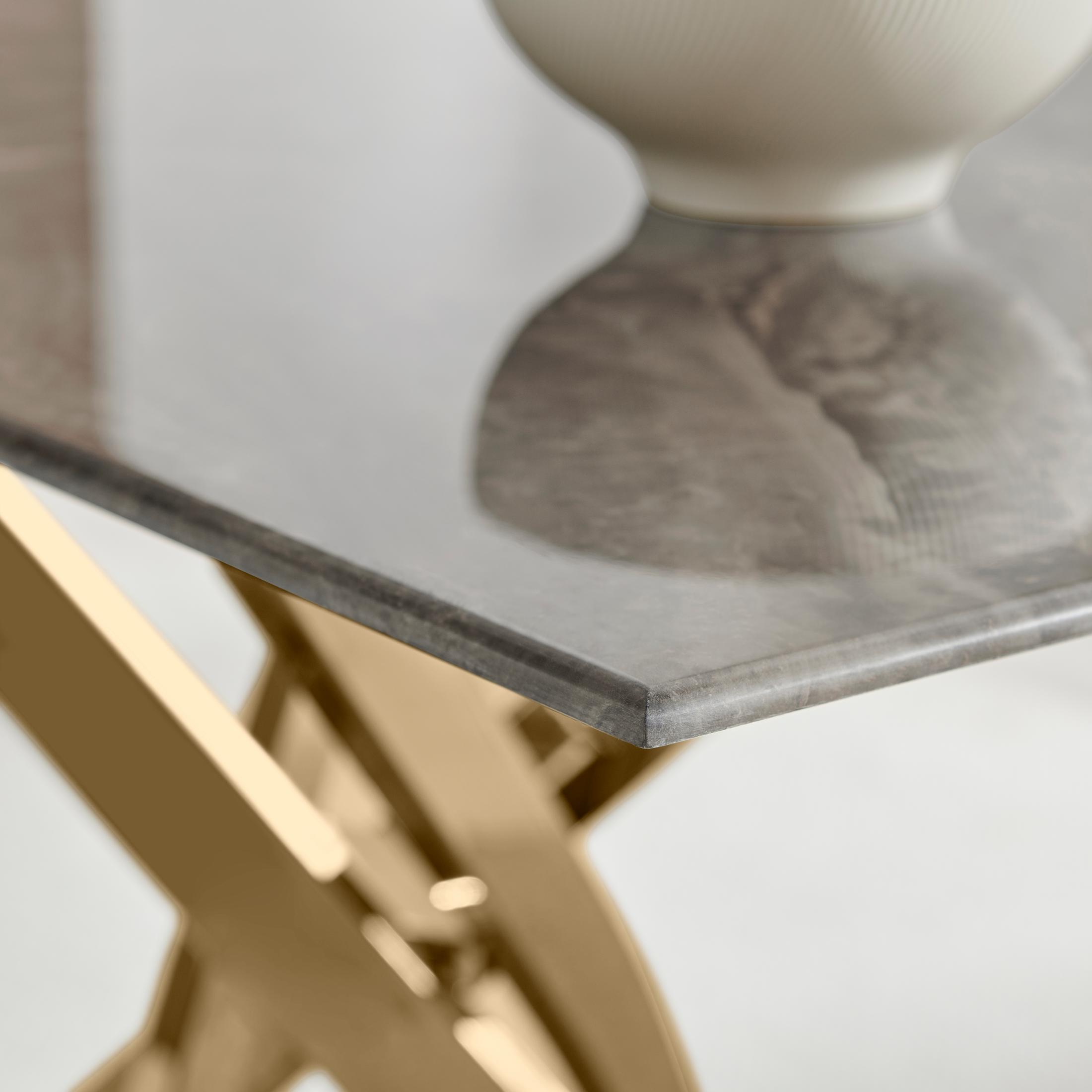 Leonardo Rectangle Brown/Grey Marble Glass and Gold Metal 4 Seat Dining Table — image 4