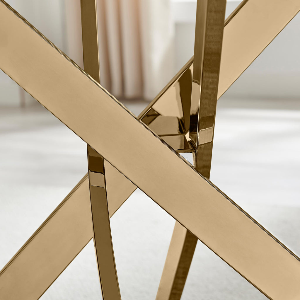 Leonardo Rectangle Brown/Grey Marble Glass and Gold Metal 4 Seat Dining Table — image 5