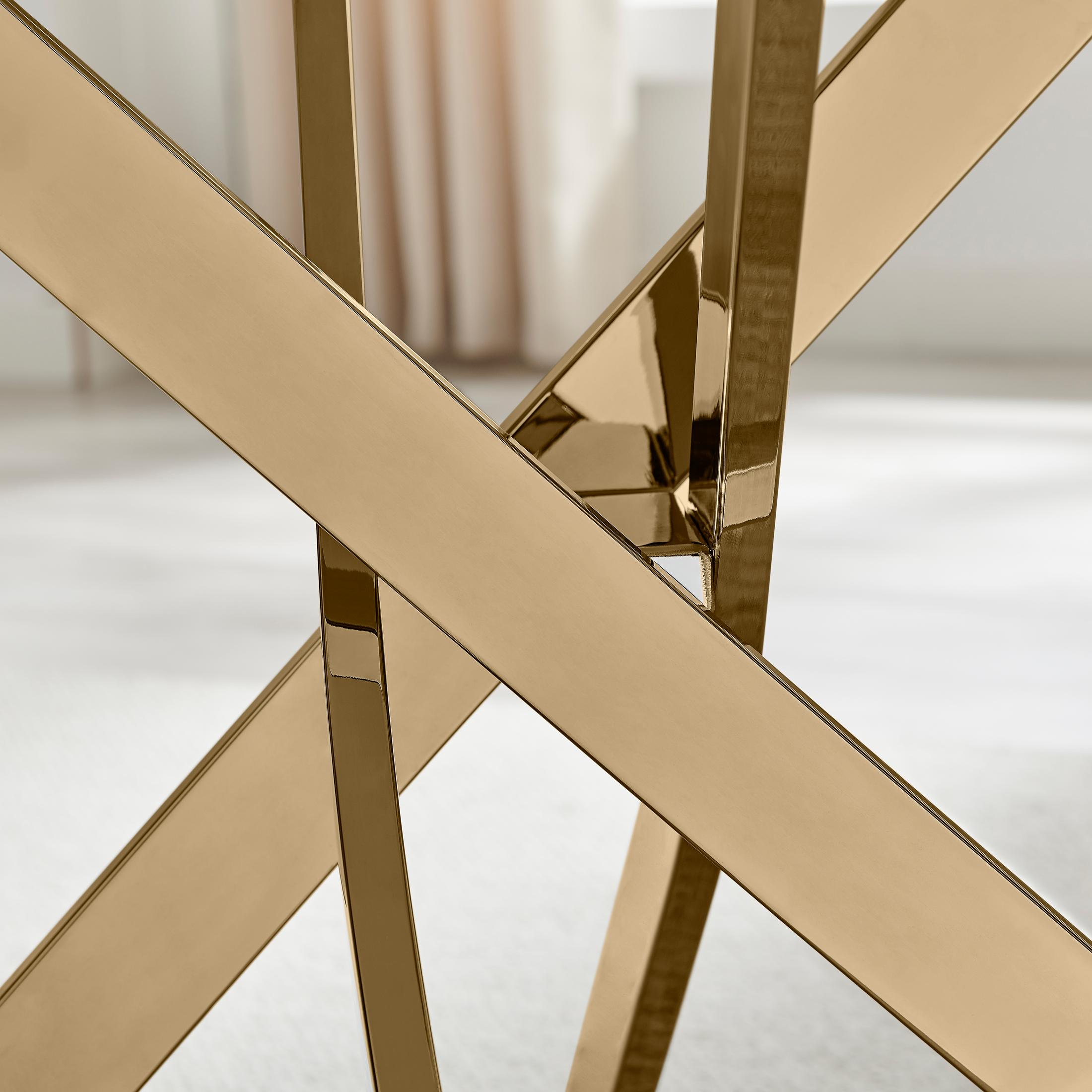 Leonardo Rectangle Brown/Grey Marble Glass and Gold Metal 4 Seat Dining Table — image 5