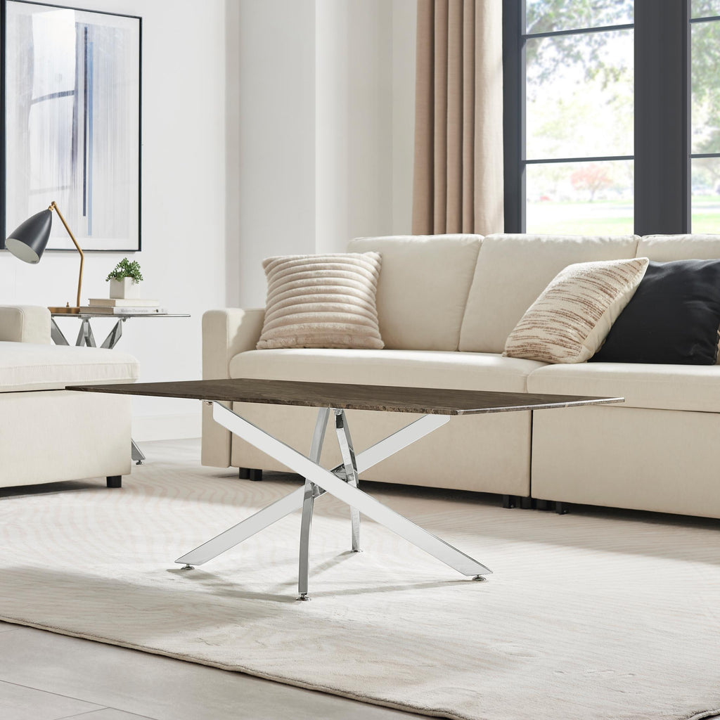 Leonardo Rectangle Brown/Grey Marble Glass & Silver Coffee Table — image 9