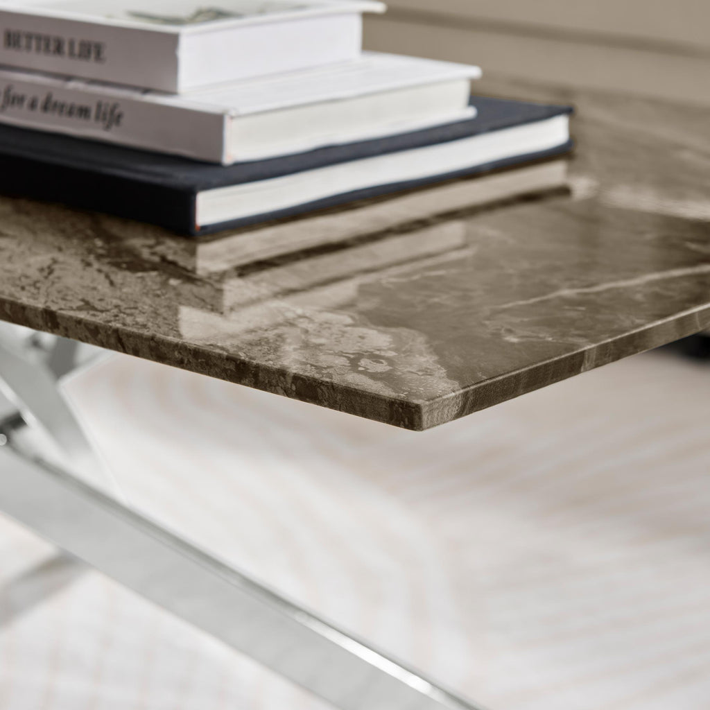 Leonardo Rectangle Brown/Grey Marble Glass & Silver Coffee Table — image 10