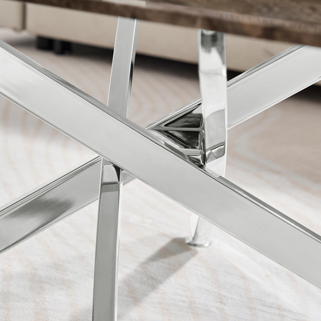 Leonardo Rectangle Brown/Grey Marble Glass & Silver Coffee Table — image 5
