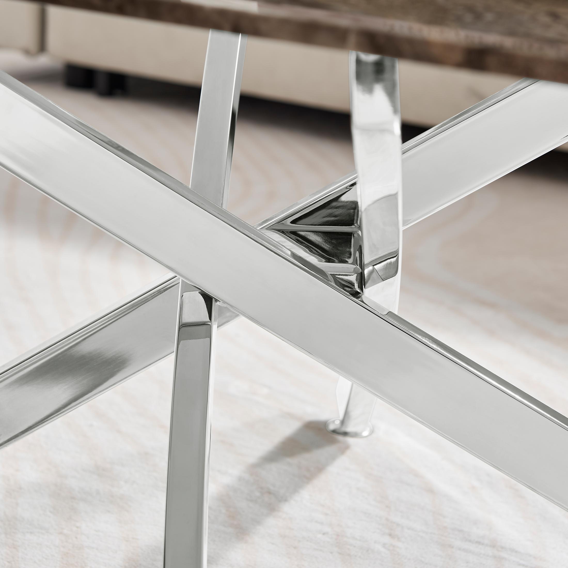 Leonardo Rectangle Brown/Grey Marble Glass & Silver Coffee Table — image 5