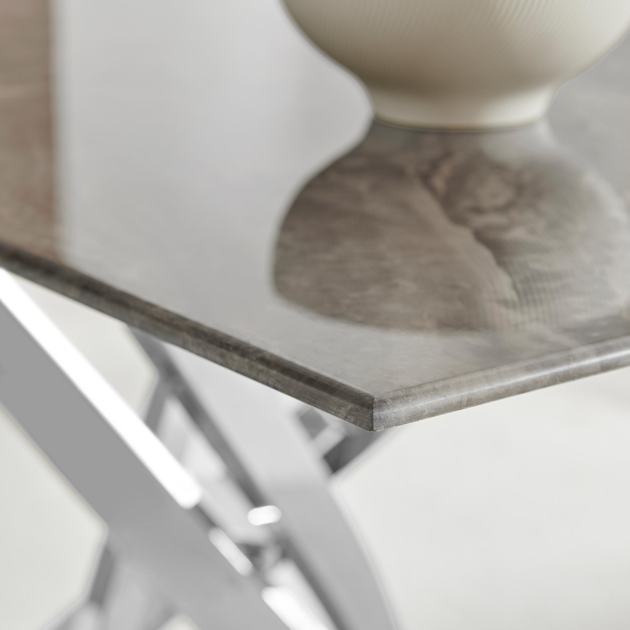Leonardo Rectangle Brown/Grey Marble Glass & Silver Metal 4 Seat Dining Table — image 4
