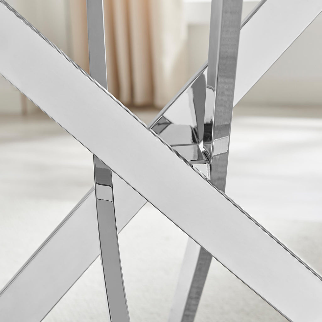 Leonardo Rectangle Brown/Grey Marble Glass & Silver Metal 4 Seat Dining Table — image 5