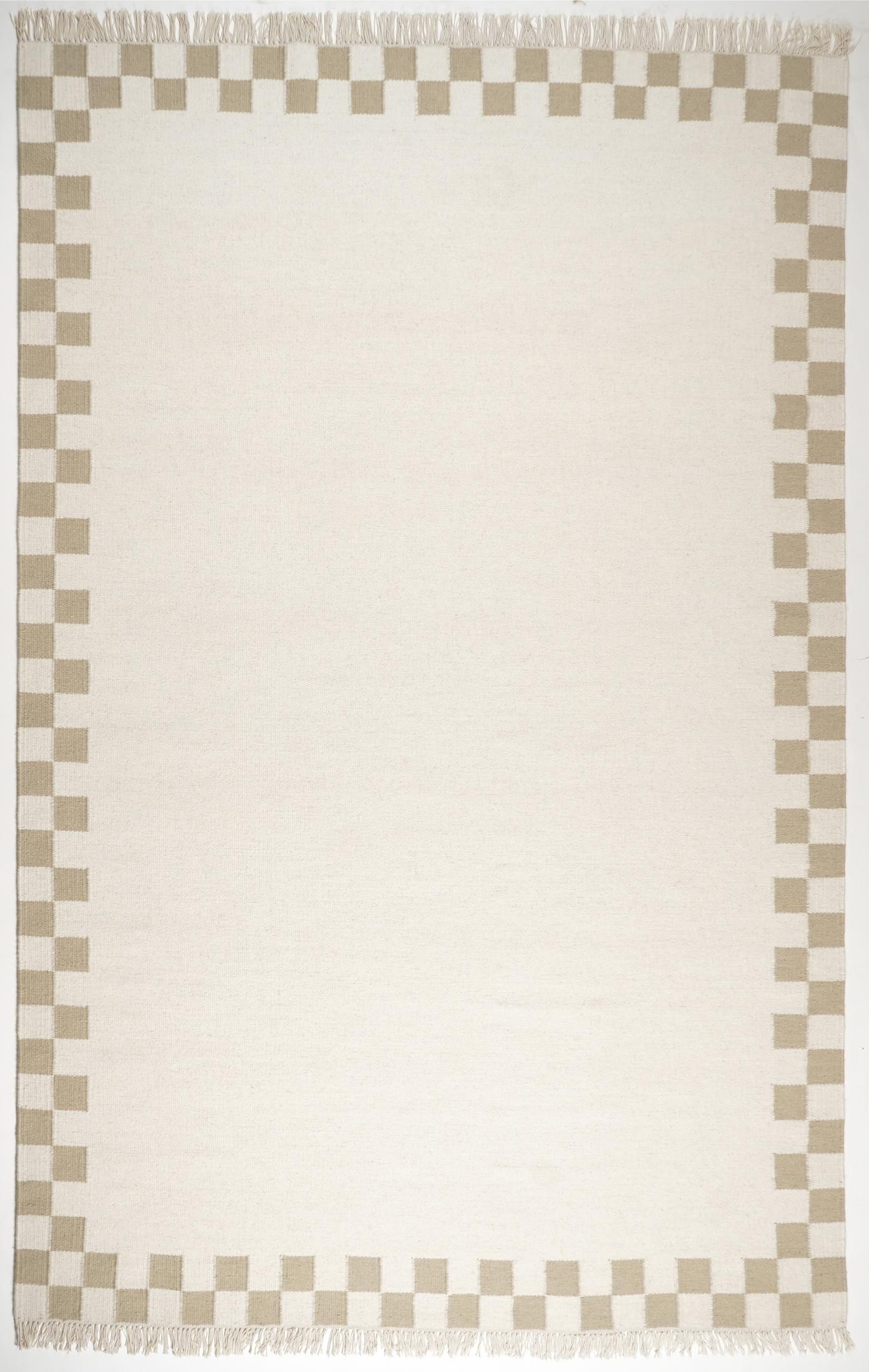 Matilda White & Beige Check Border Flatweave Rug 200x290cm — image 2