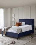 Monica Navy Velvet Double Bed With Storage — image 1