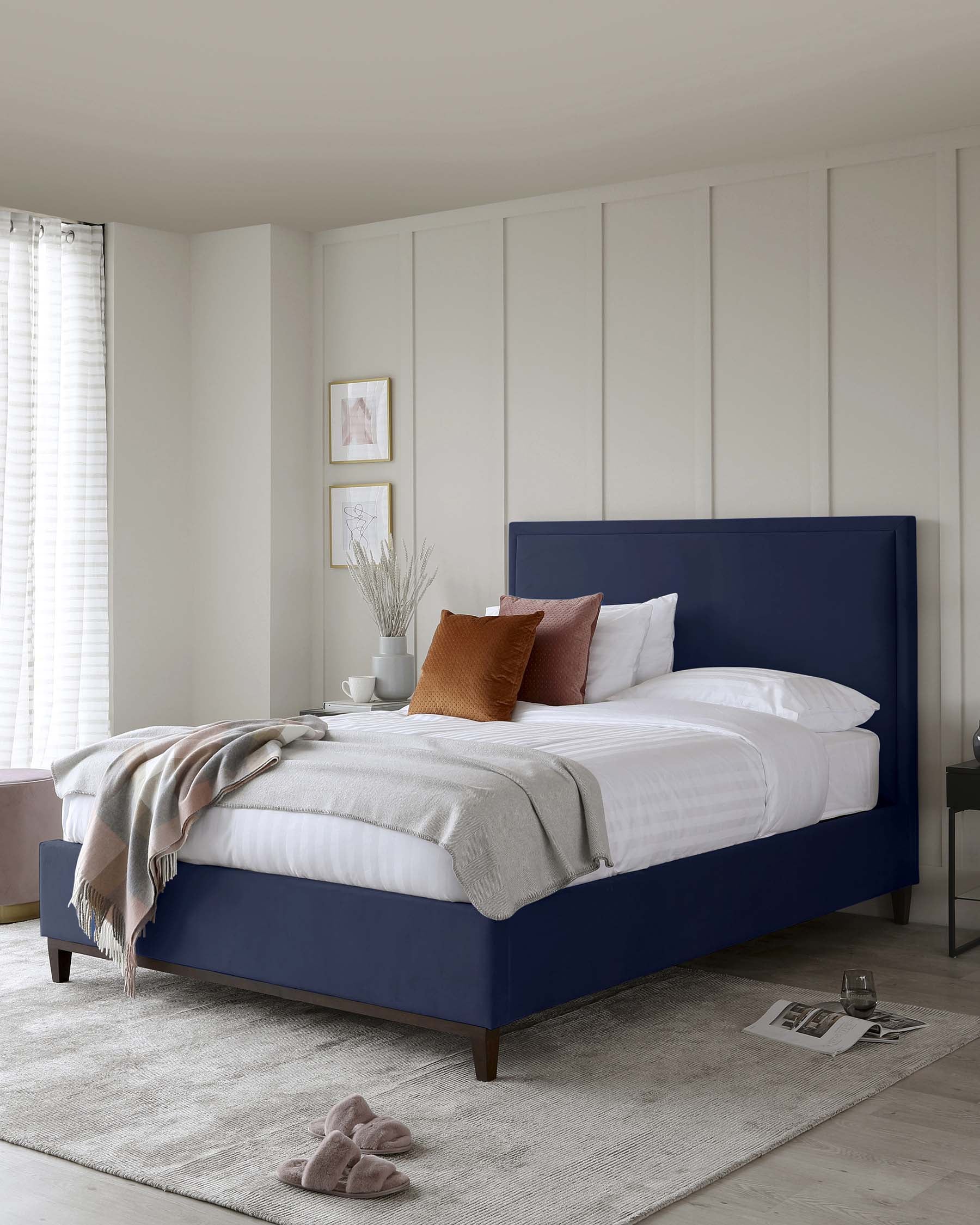 Monica Navy Velvet Double Bed With Storage — image 1