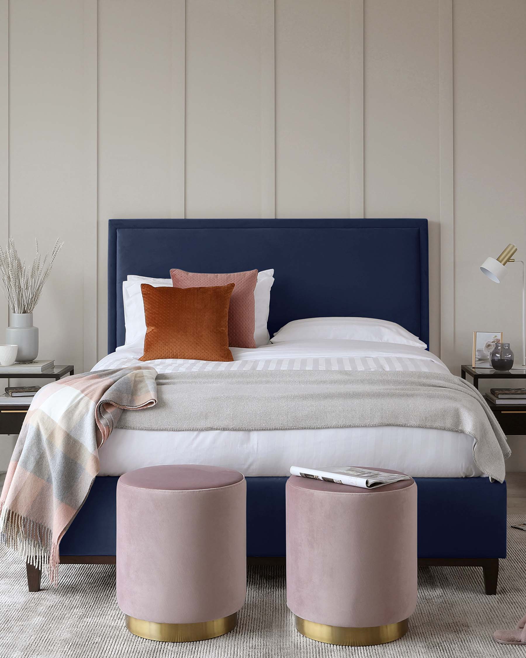Monica Navy Velvet Double Bed With Storage — image 3