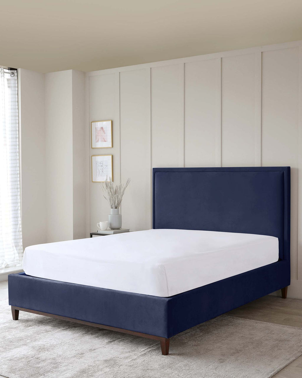 Monica Navy Velvet Double Bed With Storage — image 6