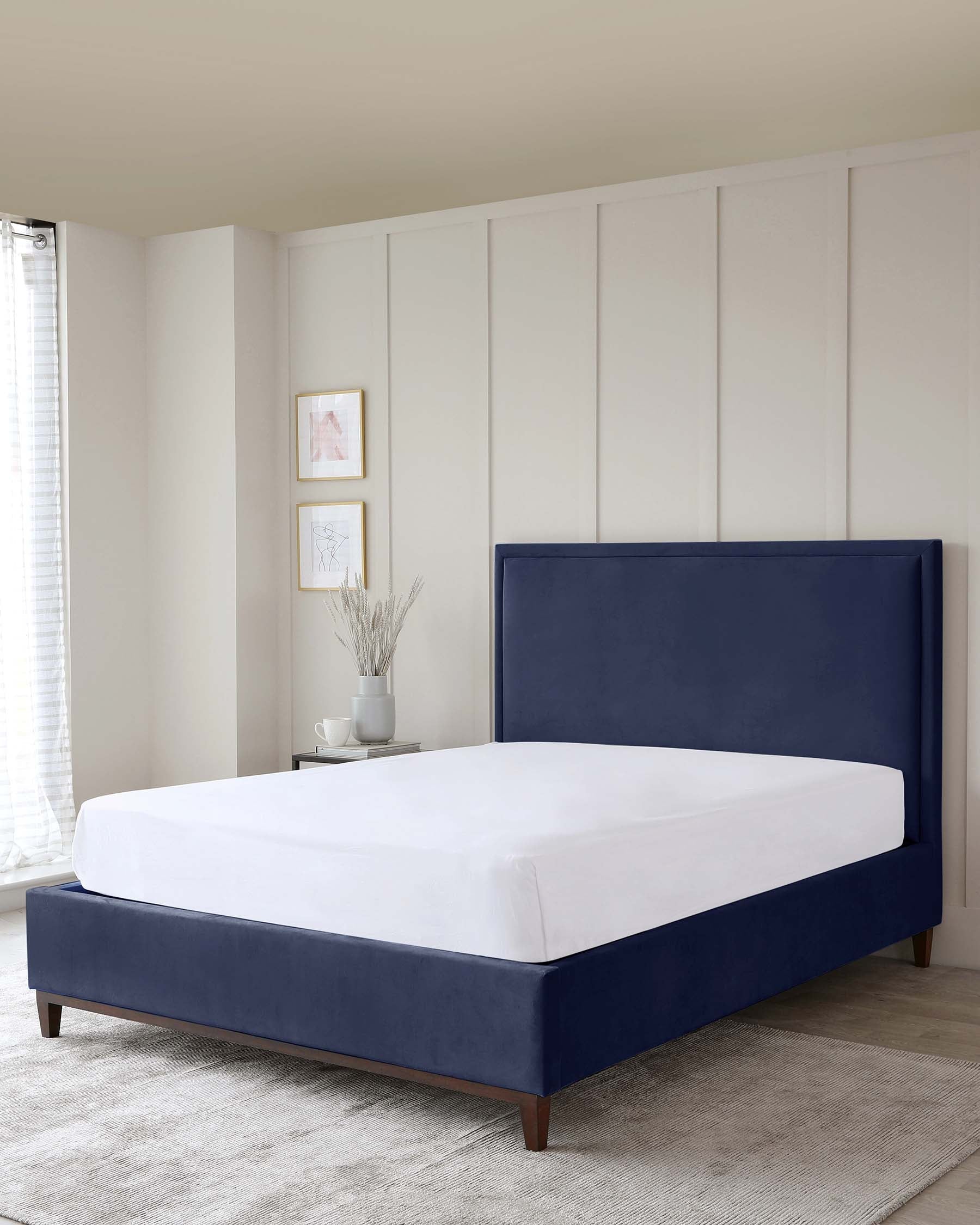 Monica Navy Velvet Double Bed With Storage — image 6