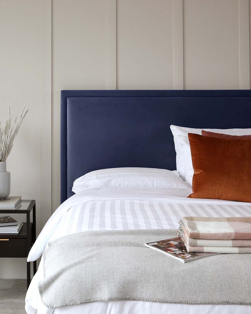 Monica Navy Velvet Double Bed With Storage — image 4