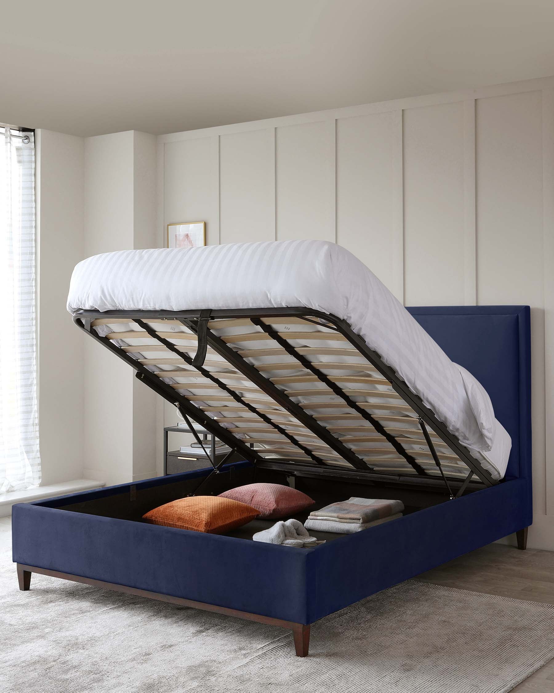 Monica Navy Velvet Double Bed With Storage — image 2