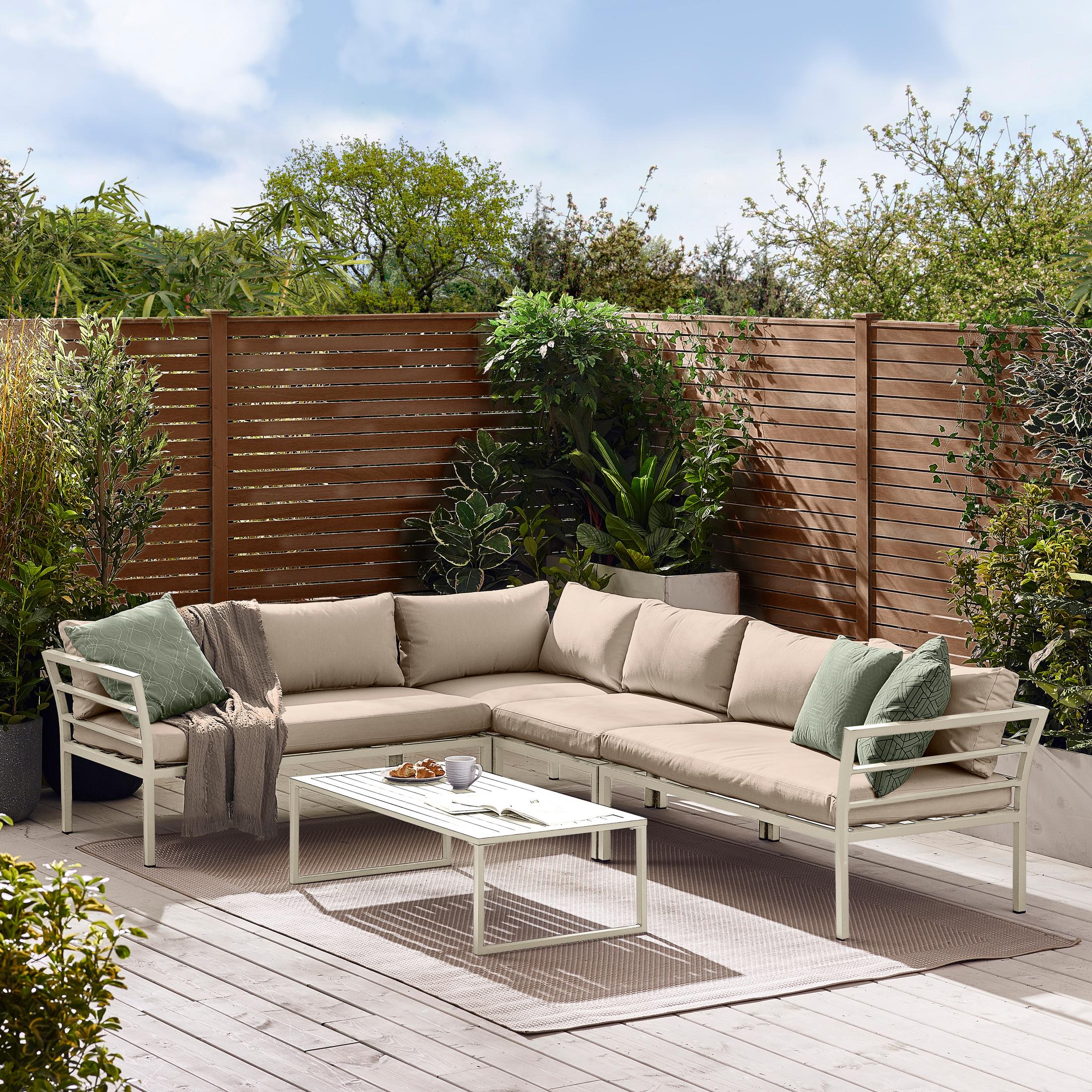 Montenegro White Metal & Taupe 6 Seat Corner Garden Sofa Set — image 1