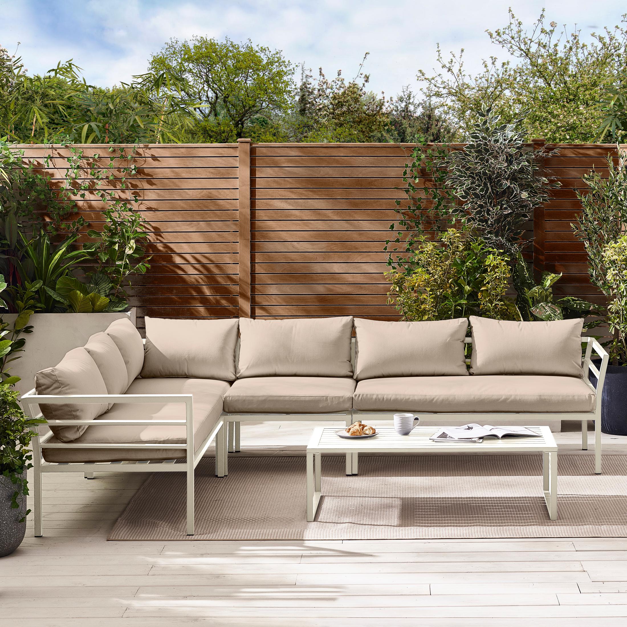 Montenegro White Metal & Taupe 6 Seat Corner Garden Sofa Set — image 2