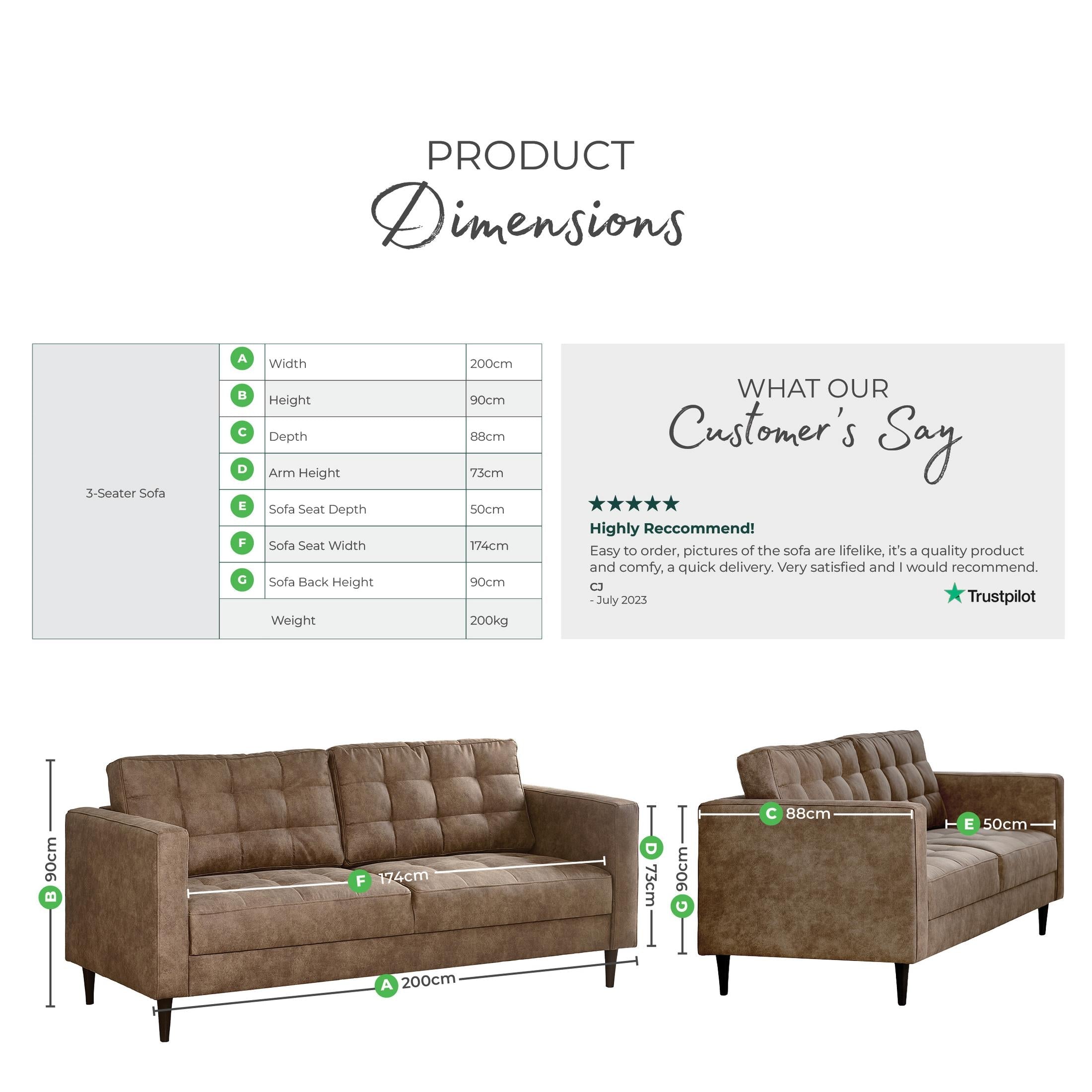 Jolene Brown Faux Leather 3 Seater Sofa — image 9