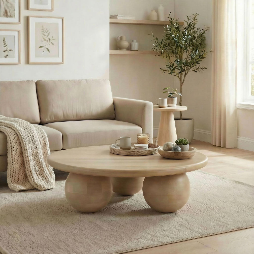 Olympus Round White Oak Wood Sphere Leg Coffee Table — image 6