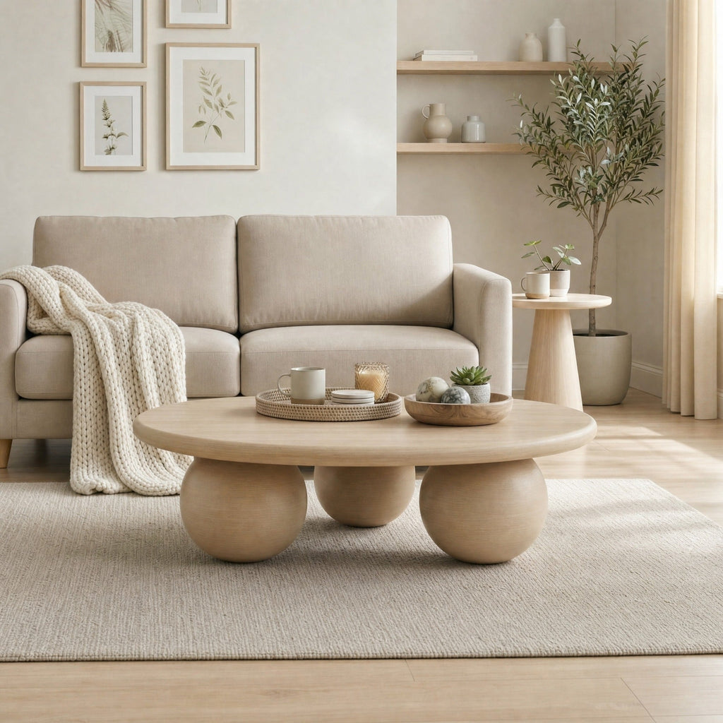 Olympus Round White Oak Wood Sphere Leg Coffee Table — image 7