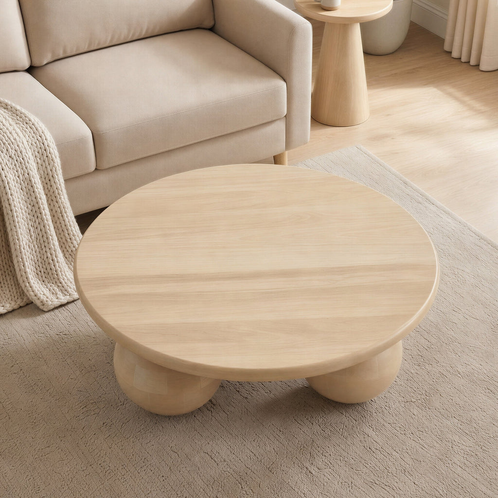 Olympus Round White Oak Wood Sphere Leg Coffee Table — image 8