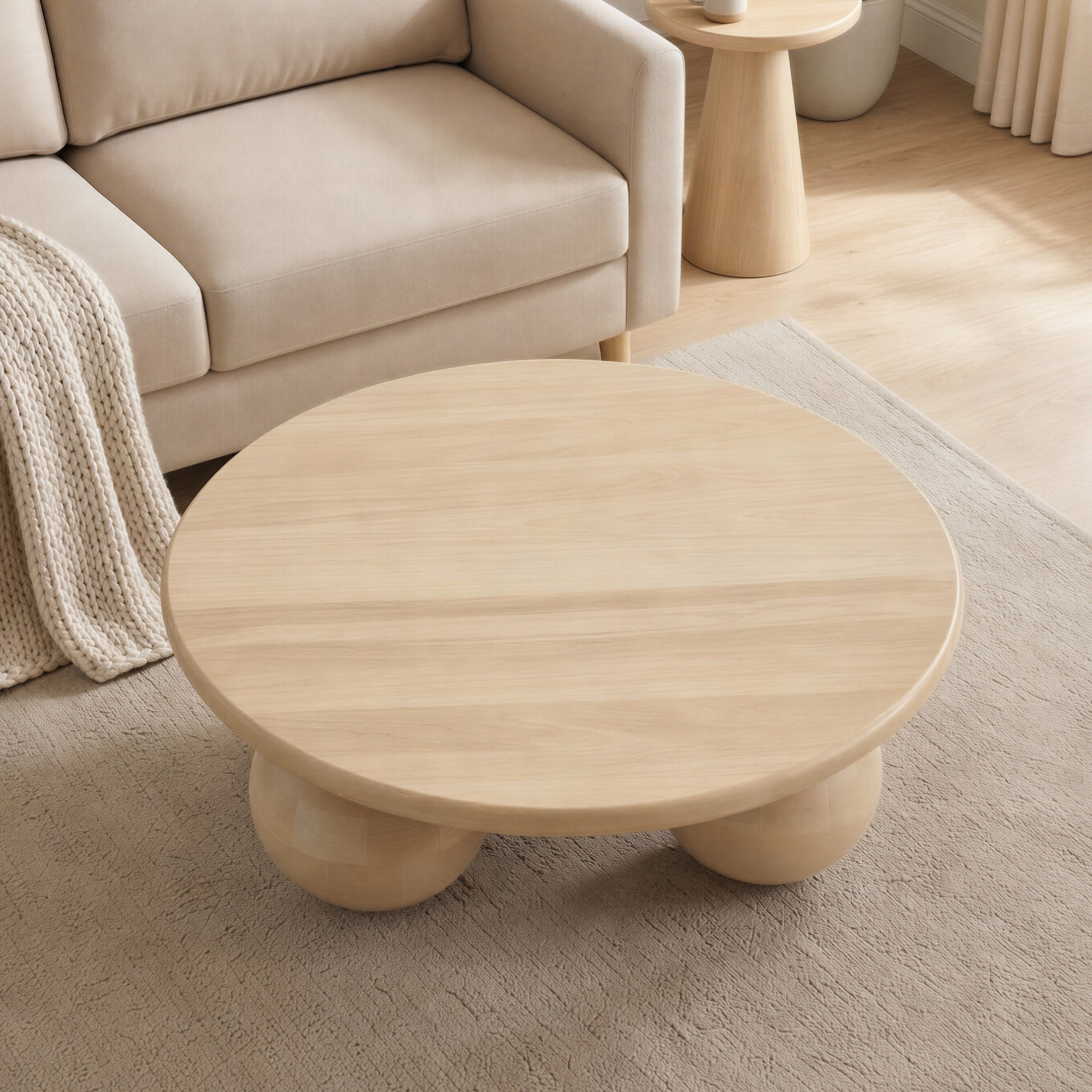 Olympus Round White Oak Wood Sphere Leg Coffee Table — image 8