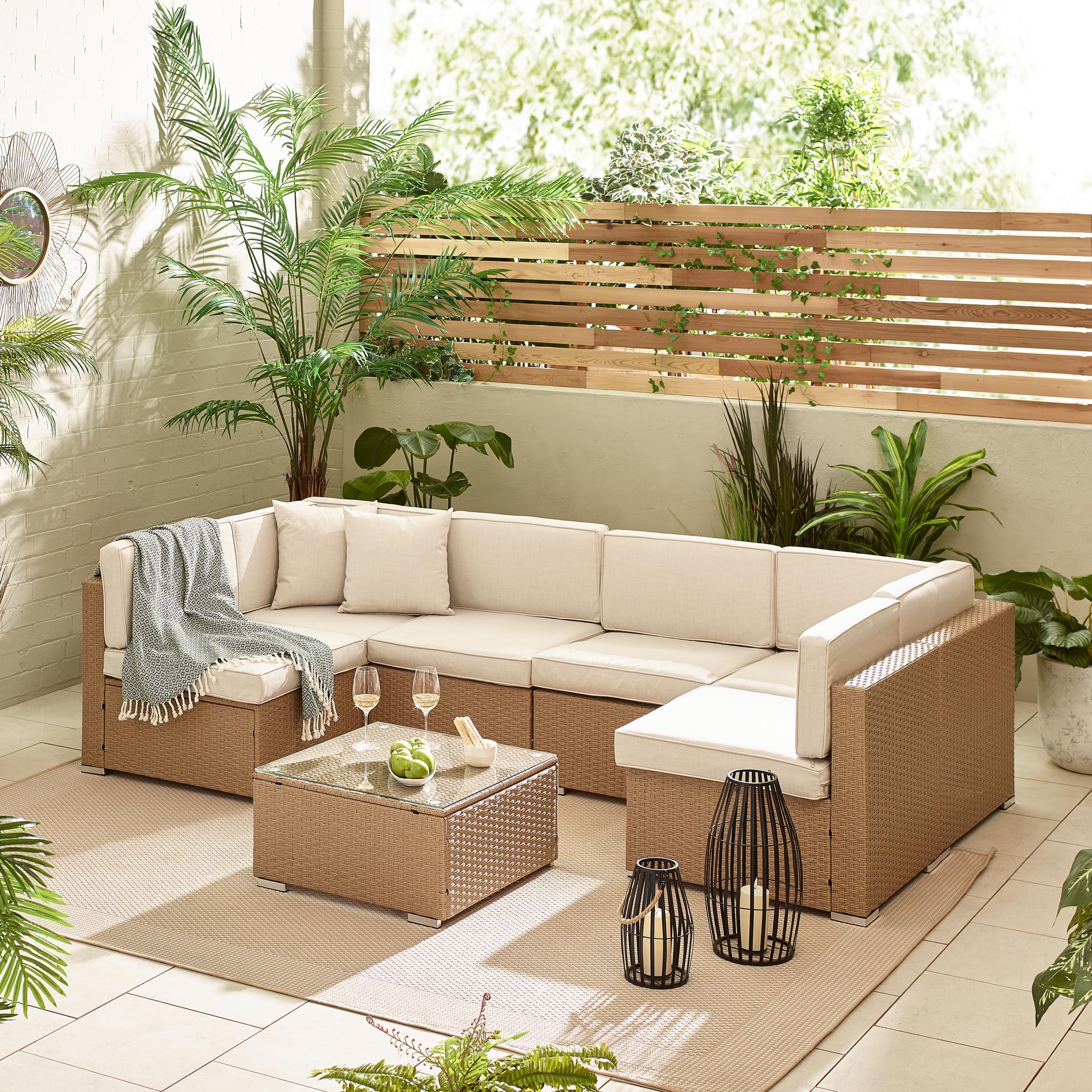 Orlando Beige Rattan & Cream 6 Seat Modular Garden Sofa — image 1