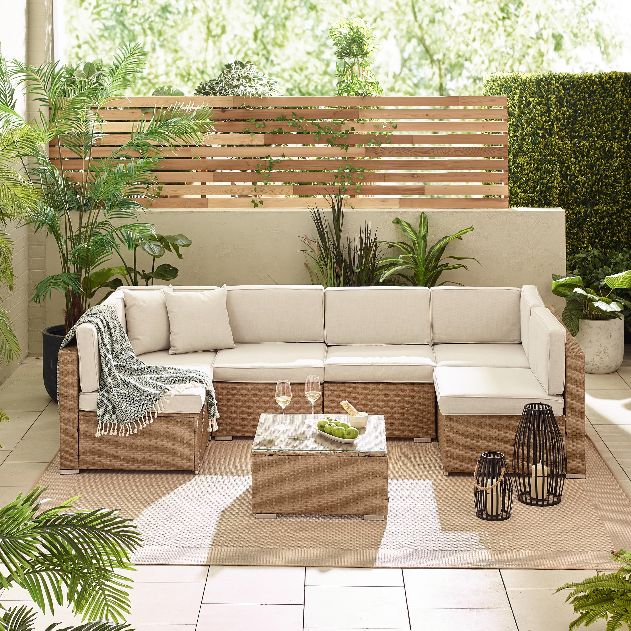 Orlando Beige Rattan & Cream 6 Seat Modular Garden Sofa — image 3