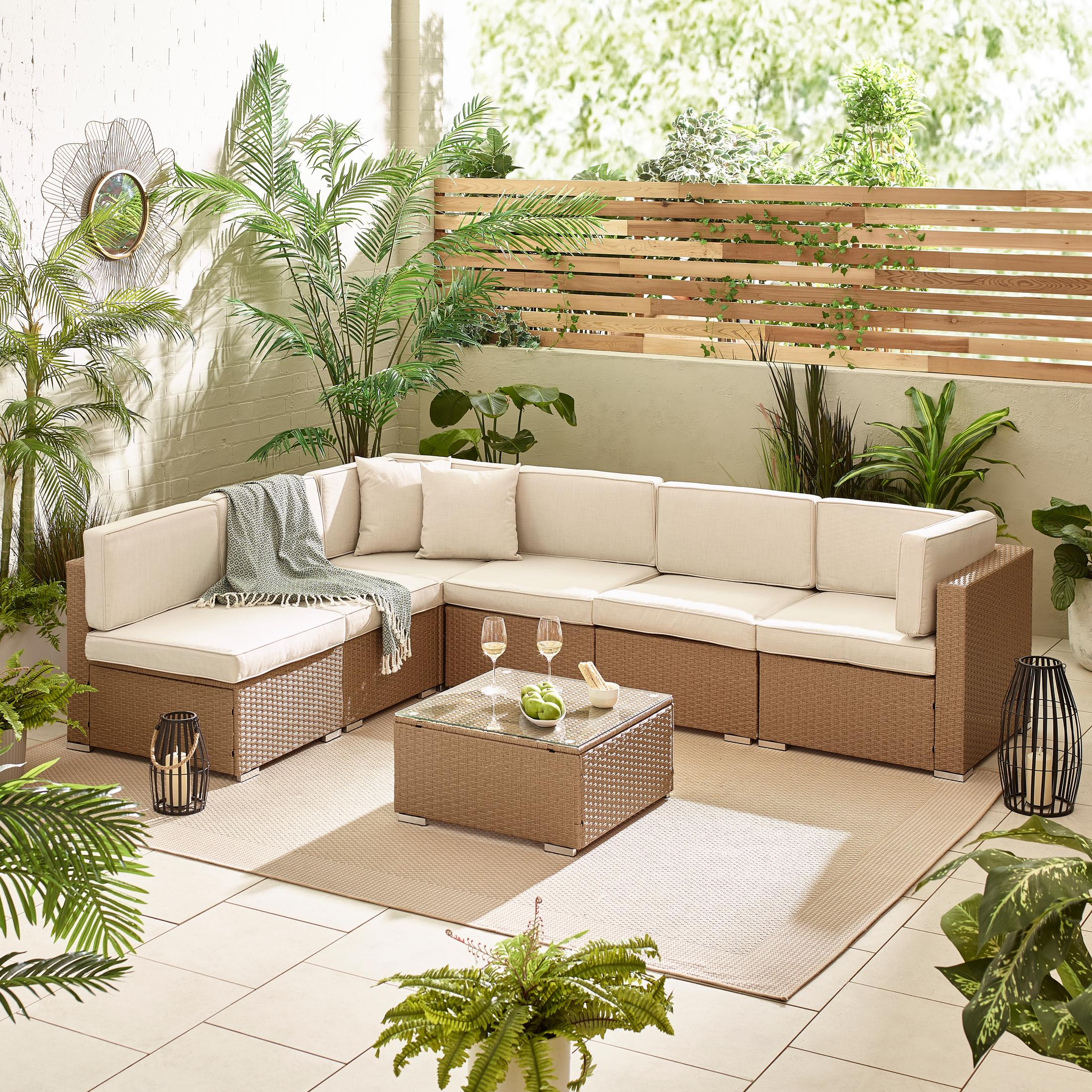 Orlando Beige Rattan & Cream 6 Seat Modular Garden Sofa — image 4