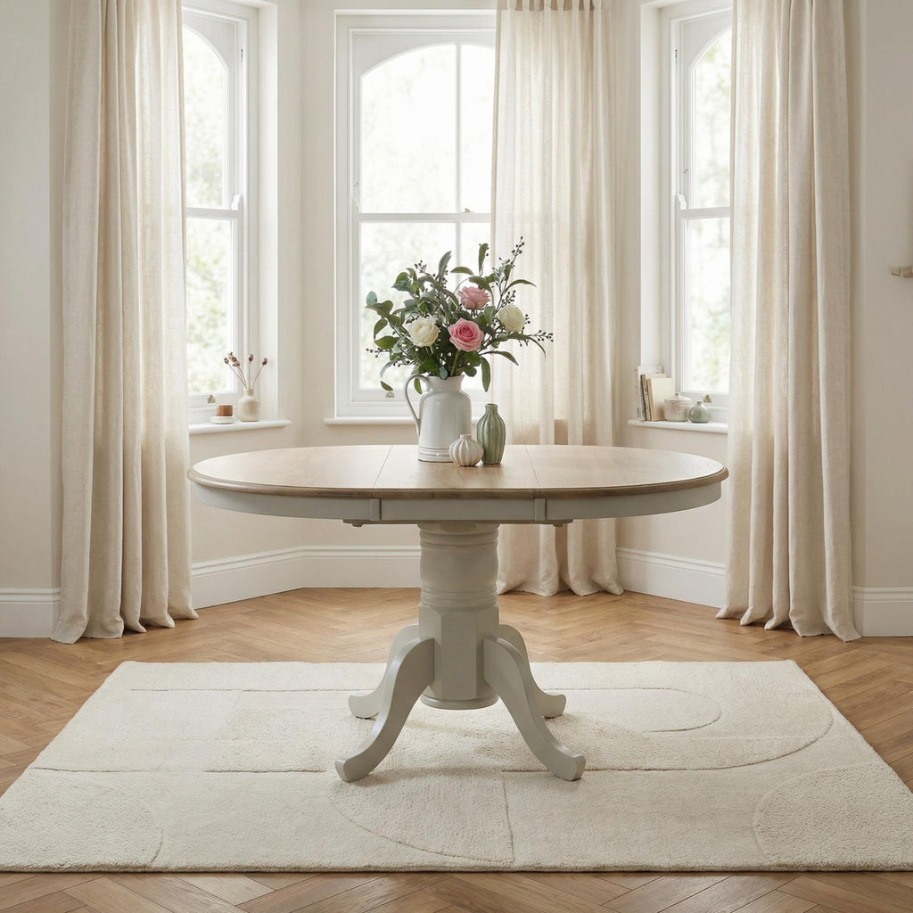 Padstow Round Whitewashed and Light Grey Solid Wood Extending 4-6 Seater Dining Table — image 9