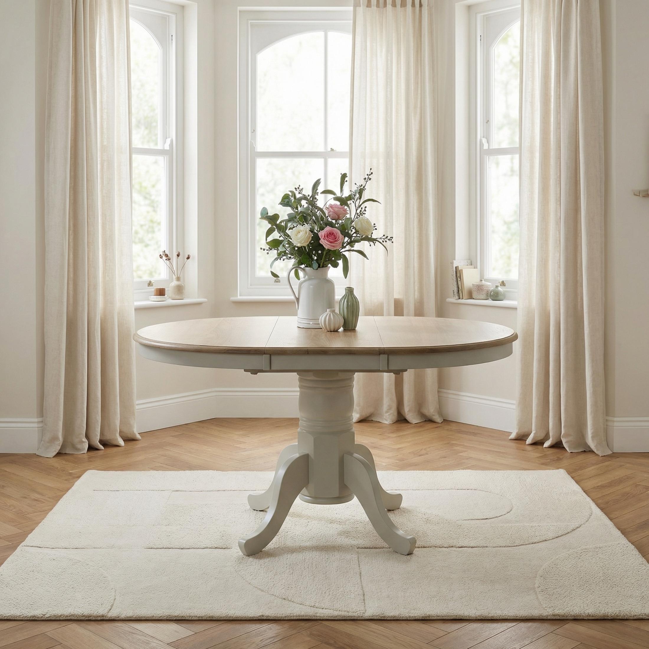 Padstow Round Whitewashed and Light Grey Solid Wood Extending 4-6 Seater Dining Table — image 9