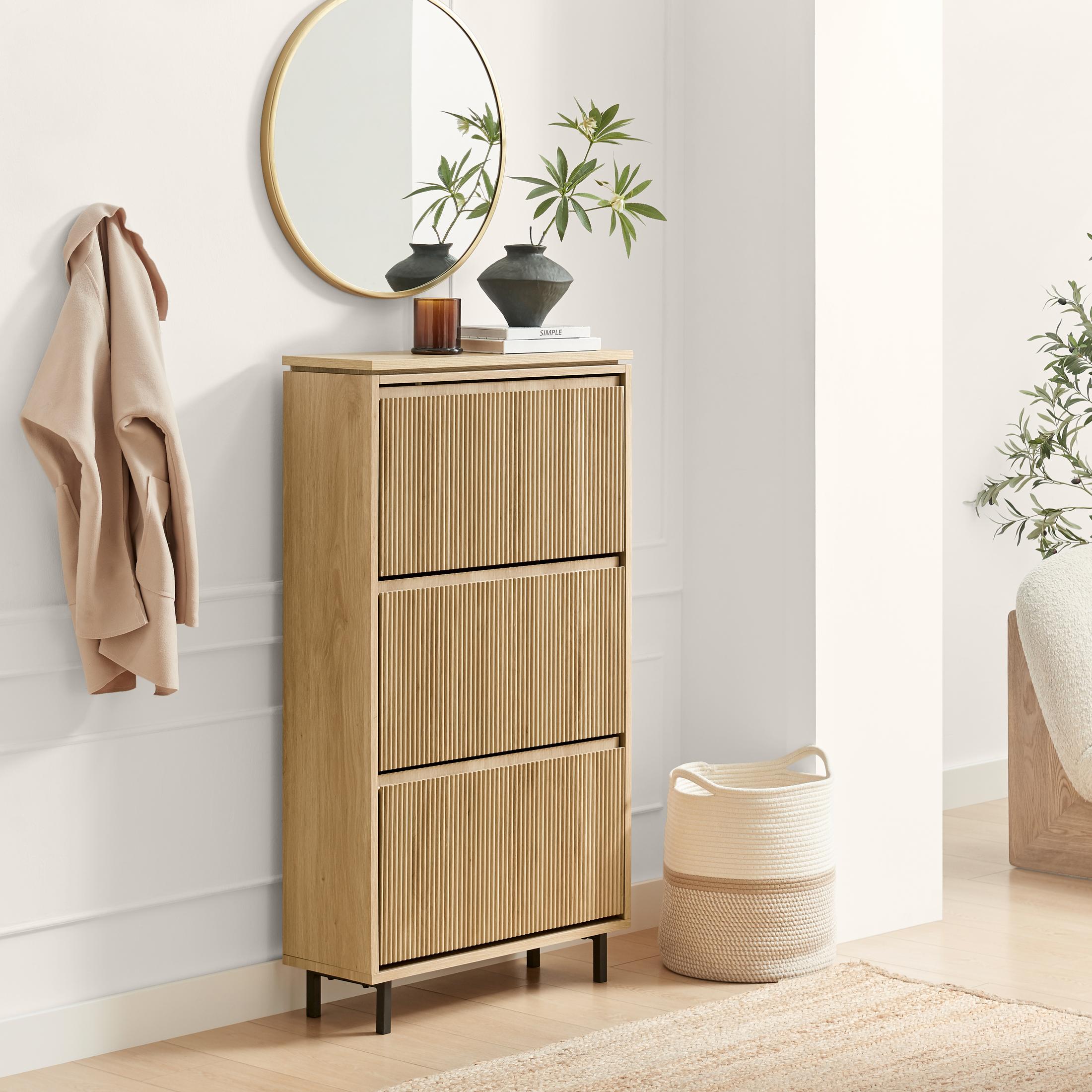 Penrose 3 Door Oak Effect Wood Shoe Storage Cabinet — image 9