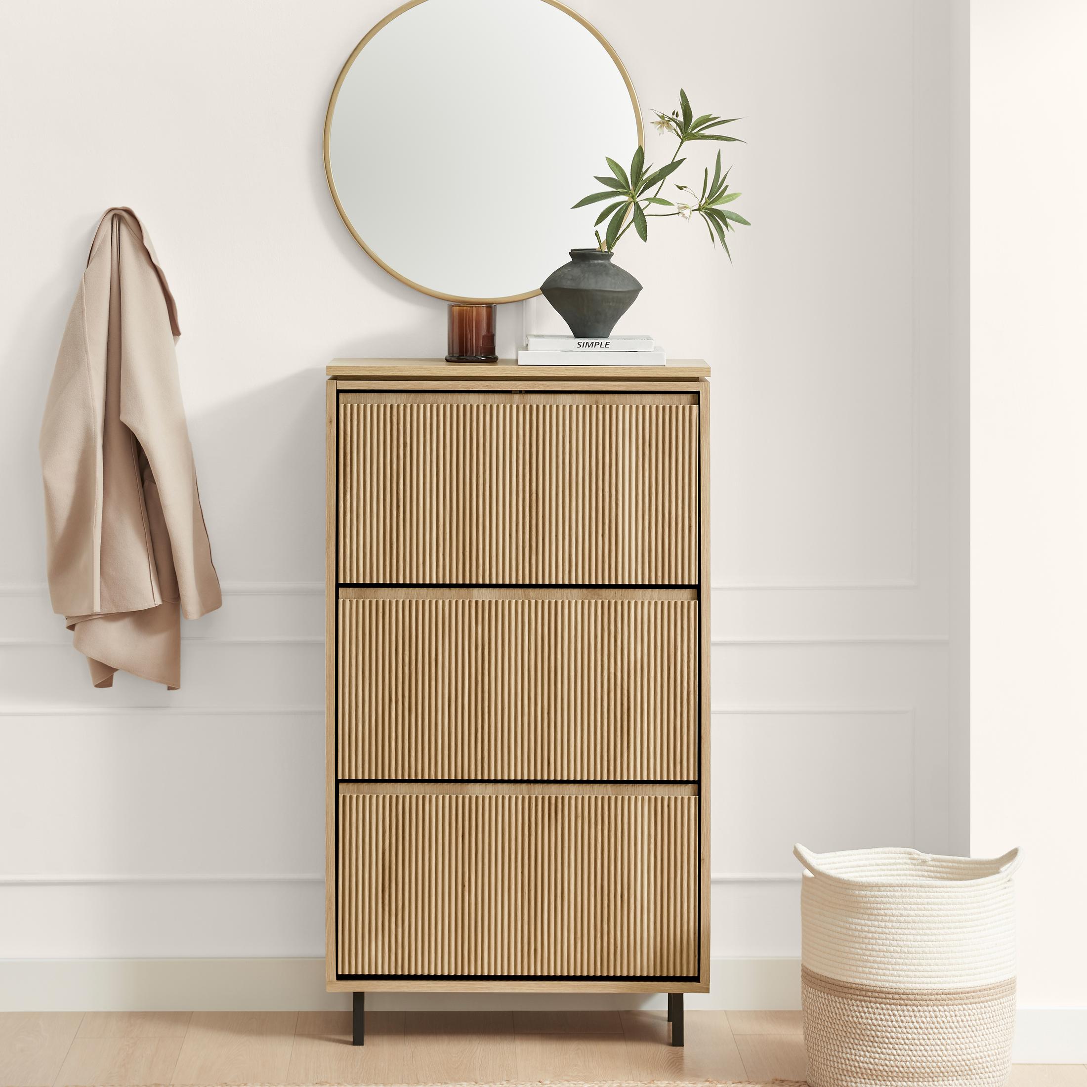 Penrose 3 Door Oak Effect Wood Shoe Storage Cabinet — image 10