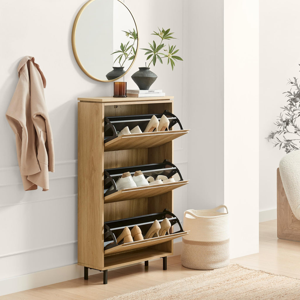 Penrose 3 Door Oak Effect Wood Shoe Storage Cabinet — image 3
