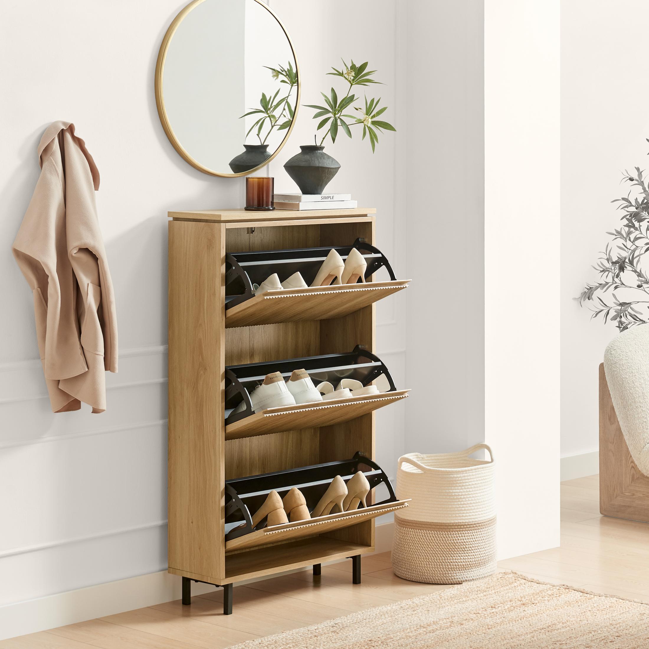 Penrose 3 Door Oak Effect Wood Shoe Storage Cabinet — image 3